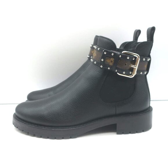 Louis Vuitton Discovery Ankle Boots Black Leather & Monogram Canvas Size 37.5 - Picture 10 of 16